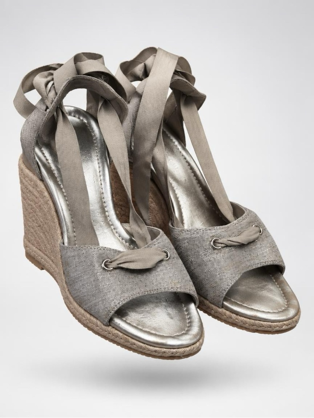 ANTONIO MELANI Shimmery Taupe Espadrille Wrap Sandals | 10
